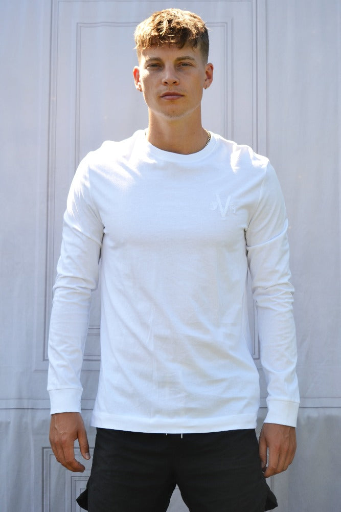 White Long Sleeve Organic T shirt Mens equestrian
