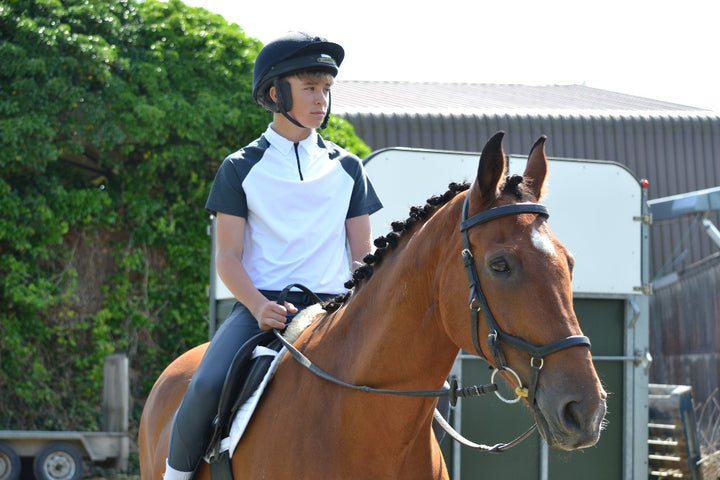 DVR Equestrian horse riding mens competition shirt with button down collar and zip and mesh back and sleeves