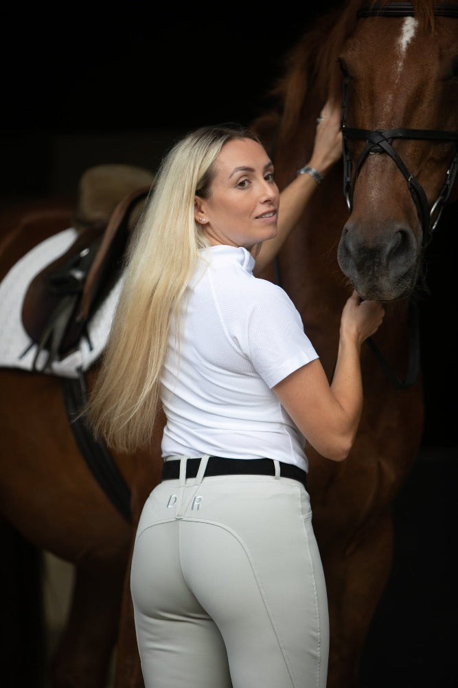DVR Equestrian stone penny pull ons in stone grey and white mesh competition shirt