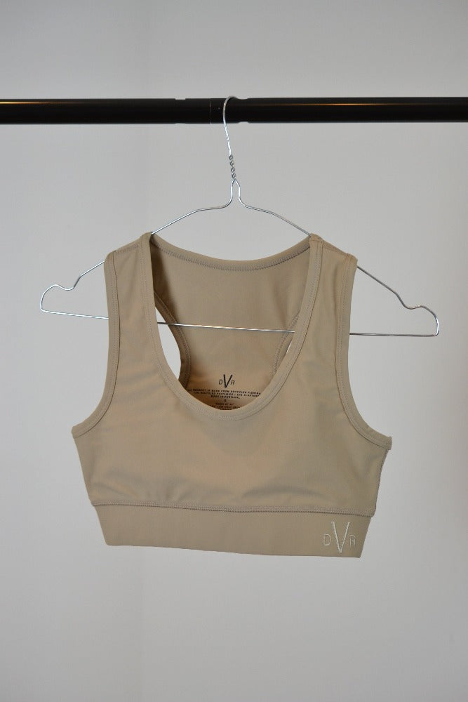 DVR Equestrian Chiara supportive competition wear sports bra round neck and DVR embroidery logo on left, a supportive bra for horse riding