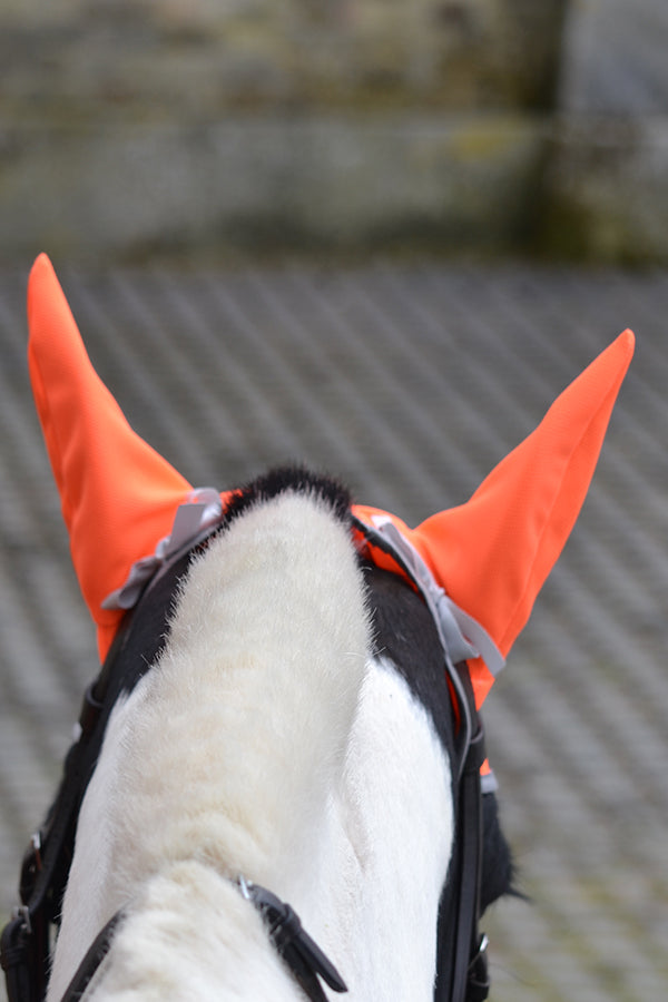 DVR Equestrian STYLE VIS high visibility fly veil in bright fluorescent with reflective
