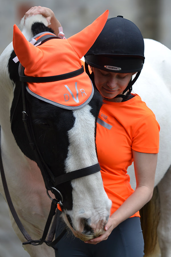 High visibility Stretch and Breathe Fly Veil - Fire Orange - DVR Equestrian Ltd