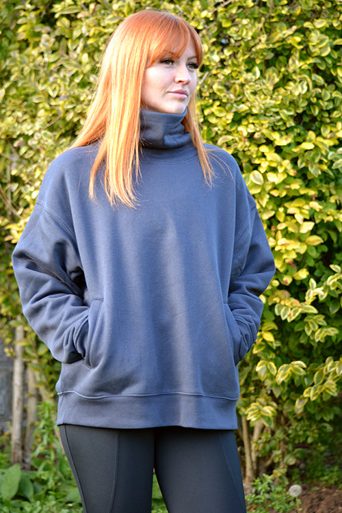 DVR Equestrian Samantha Slouchy Sweatshirt in Graphite Grey with two front pockets and high neck
