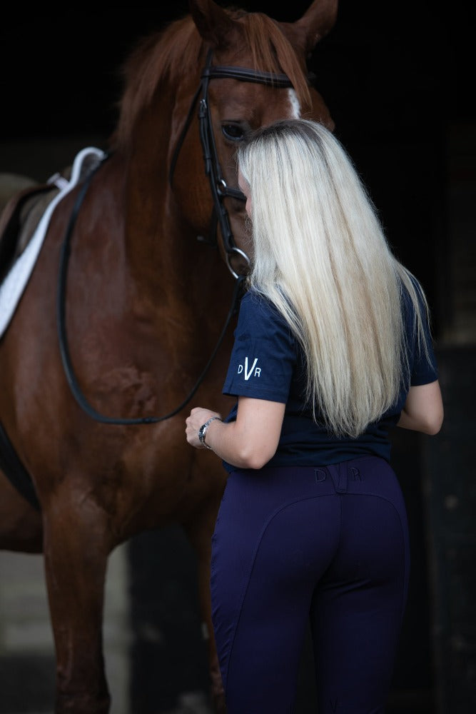 DVR Equestrian navy courage t shirt with DVR logo print on left sleeve and print on centre front