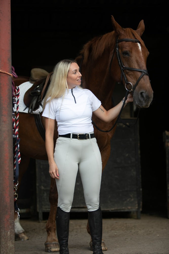 DVR Equestrian Santos Shirt white with stone grey penny pull ons