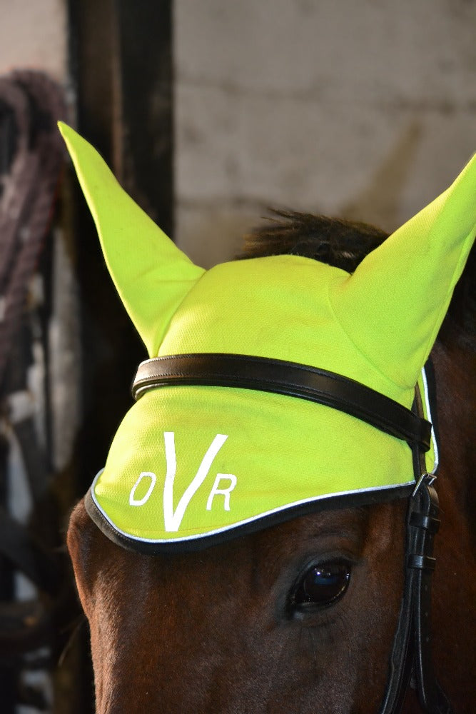 DVR Equestrian high visibility yellow fly veil with reflective detailing